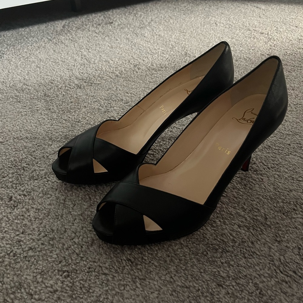 Christian Louboutin criss cross peep toe heel